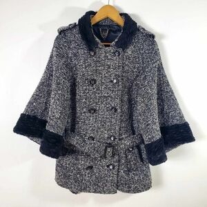 Anthropologie Luii Trench Coat Black White Women’s Size L 3/4 Sleeves